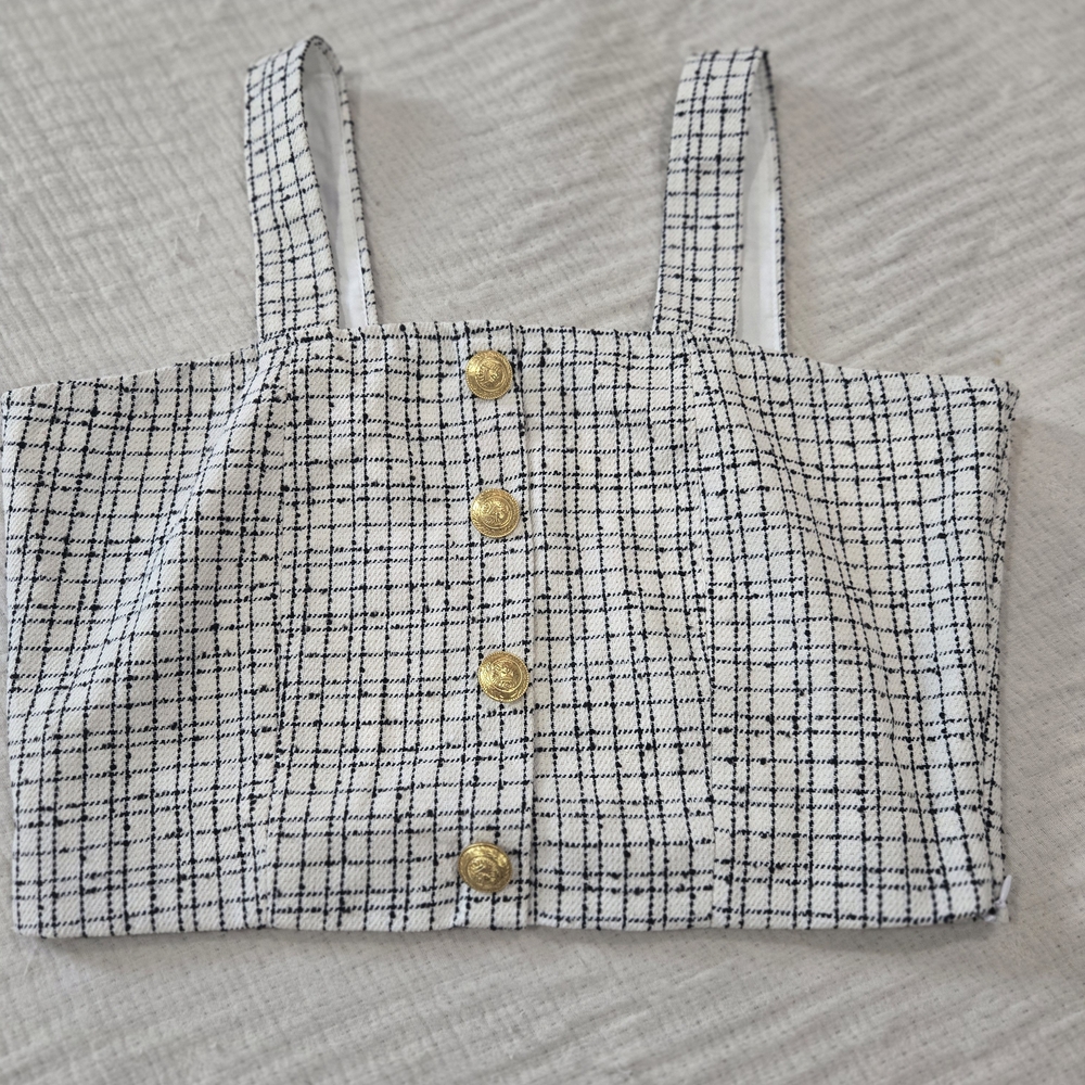 bishop + young Plaid Crop Top with Gold Buttons